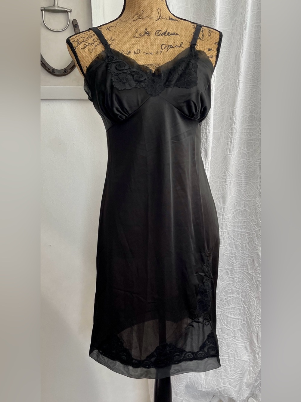 Creation Model Lingerie Sheer Lace Vtg Slip Dress Nightgown Retro Pinup Sz.36